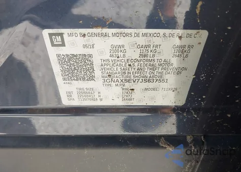 2018 Chevrolet Equinox Lt z USA, uszkodzony, nr VIN 3GNAXSEV7JS637551